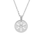 Collier en argent rhodi chane avec pendentif rondelle motif flocon de neige ajour 39 + 4cm