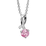 Collier en argent rhodi� cha�ne avec pendentif ruban nou� avec 1 oxyde rond rose serti � l'extr�mit� ...