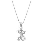 Collier en argent rhodi chane avec pendentif salamandre orne d'oxydes blancs sertis - longueur 42cm ...