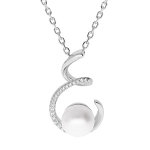 Collier en argent rhodi chane avec pendentif spirale et perle de culture d'eau douce blanche 9mm et ...
