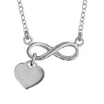 Collier en argent rhodi chane avec pendentif symbole infini orn d'1 coeur lisse suspendu - longueur ...