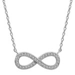 Collier en argent rhodi chane avec pendentif symbole infini orn d'oxydes blancs au milieu - longueur ...