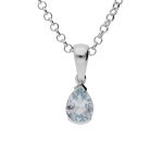 Collier en argent rhodi� cha�ne avec pendentif topaze bleu v�ritable en forme de poire 8x6mm longueur ...