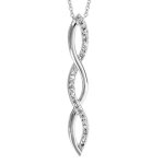 Collier en argent rhodi chane avec pendentif torsade allonge avec 1 moiti orne d'oxydes blancs sertis ...