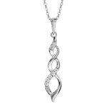 Collier en argent rhodi� cha�ne avec pendentif torsade lache orn�e d'oxydes blancs sertis - longueur ...