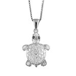 Collier en argent rhodi chane avec pendentif tortue orne d'oxydes blancs et yeux noirs - longueur ...