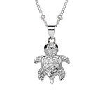 Collier en argent rhodi chane avec pendentif tortue pave d'oxydes blancs sertis 36 + 4cm