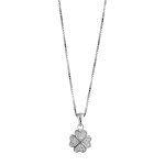 Collier en argent rhodi chane avec pendentif trfle  4 feuilles orn d'oxydes blanches - longueur ...