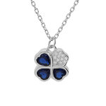 Collier en argent rhodi� cha�ne avec pendentif tr�fle d'oxydes bleus et coeur 39 + 2 + 2cm