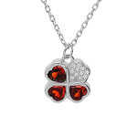 Collier en argent rhodi� cha�ne avec pendentif tr�fle d'oxydes rouges et coeur 39 + 2 + 2cm