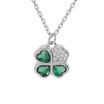 Collier en argent rhodi� cha�ne avec pendentif tr�fle d'oxydes verts et coeur 39 + 2 + 2cm