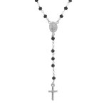 Collier en argent rhodi chapelet boules facetes spinelles noires - 45 + 5cm
