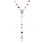 Collier en argent rhodi chapelet boules facetes tourmalines multi couleurs - 45 + 5cm