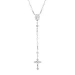 Collier en argent rhodié chapelet avec perles en verre facette blanc 50 + 5cm Collier en argent rhodié chapelet avec perles en verre facette blanc 50 + 5cm