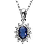Collier en argent rhodi� collection joaillerie cha�ne avec pendentif ovale et gros oxyde bleu au centre ...