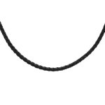 Collier en argent rhodi cordon en cuir tress noir - longueur 55cm + 5cm de rallonge