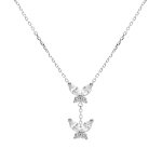 Collier en argent rhodi� deux papillons oxydes blancs sertis - 38 + 5cm