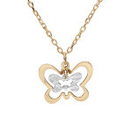 Collier en argent rhodi et dorure jaune chane avec pendentifs double papillon 2 tons 40 + 5cm