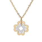 Collier en argent rhodi� et dorure jaune cha�ne avec pendentifs double tr�fle 2 tons 40 + 5cm