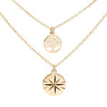 Collier en argent rhodi et dorure jaune double chane avec pendentif mdaille avec soleil diamant et ...