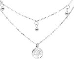 Collier en argent rhodi� double cha�ne avec pendentifs arbre de vie et 3 boules 40 + 5cm