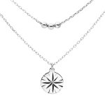 Collier en argent rhodi double chane avec pendentif mdaille avec soleil diamant 40 + 5cm