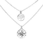 Collier en argent rhodi� double cha�ne avec pendentif m�daille avec soleil diamant� et arbre de vie 40 ...