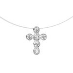 Collier en argent rhodi� fil en nylon avec pendentif croix en oxydes blancs sertis clos - longueur 42cm ...