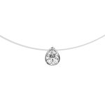 Collier en argent rhodi� fil en nylon avec pendentif oxyde blanc en forme de goutte - longueur 40cm