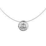 Collier solitaire en argent rhodié câble en nylon avec pendentif rond serti, pierre 7mm blanche - longueur ... Collier solitaire en argent rhodié câble en nylon avec pendentif rond serti, pierre 7mm blanche - longueur ...