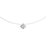 Collier en argent rhodi� fil en nylon avec pendentif oxyde blanc solitaire de 5mm - longueur 42cm