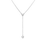 Collier en argent rhodi forme cravate avec coeurs oxydes blancs - 38 + 5cm