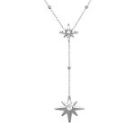 Collier en argent rhodi forme cravate avec etoiles du nord oxydes blancs sertis - 38 + 5cm