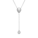 Collier en argent rhodi forme cravate avec gouttes d'oxyde blancs et contour d'oxydes blancs - 39 + ...