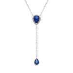 Collier en argent rhodi forme cravate avec gouttes d'oxyde bleu fonc et contour d'oxydes blancs - 39 ...