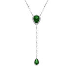 Collier en argent rhodi forme cravate avec gouttes d'oxyde vert et contour d' oxydes blancs - 39 + 5cm ...