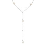Collier en argent rhodi forme cravate avec perles de culture d'eau douce blanches - 38 + 5cm