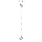 Collier en argent rhodié forme cravate avec 2 oxydes ronds blancs sertis clos - longueur 41cm + 5cm de ... Collier en argent rhodié forme cravate avec 2 oxydes ronds blancs sertis clos - longueur 41cm + 5cm de ...