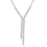 Collier en argent rhodi� forme y cha�ne avec suite d'oxydes blancs sertis clos aux extr�mit�s - longueur ...