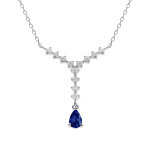 Collier en argent rhodié forme cravate oxyde centrale bleu et oxydes blancs sertis - 42 + 3cm Collier en argent rhodié forme cravate oxyde centrale bleu et oxydes blancs sertis - 42 + 3cm