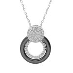 Collier en argent rhodi massif chane avec pendentif anneau cramique noire et pastilles oxydes blancs ...