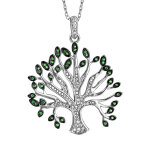 Collier en argent rhodi massif chane avec pendentif arbre de vie grand modle oxydes blancs et verts ...