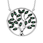 Collier en argent rhodi massif chane avec pendentif arbre de vie pierres vertes 40 + 5cm