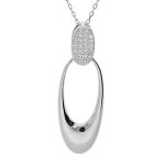 Collier en argent rhodi massif chane avec pendentif oval et oxydes blancs sertis 40 + 5cm