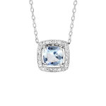 Collier en argent rhodi massif collection joaillerie chane avec pendentif carr topaze bleue contour ...