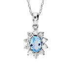 Collier en argent rhodi massif collection joaillerie chane avec pendentif ovale topaze bleue contour ...