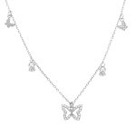 Collier en argent rhodi� avec pampilles papillons et oxydes blancs sertis - 40 + 5cm