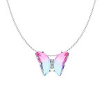 Collier en argent rhodi� papillon 20x15mm verre d�grad� rose et orn� d'oxydes blancs sertis - 42 + 3cm ...
