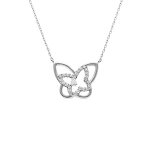 Collier en argent rhodi� papillons avec oxydes blancs - 38 + 5cm