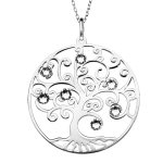 Collier en argent rhodi avec pendentif arbre de vie ajour et oxydes blancs 42 + 3cm